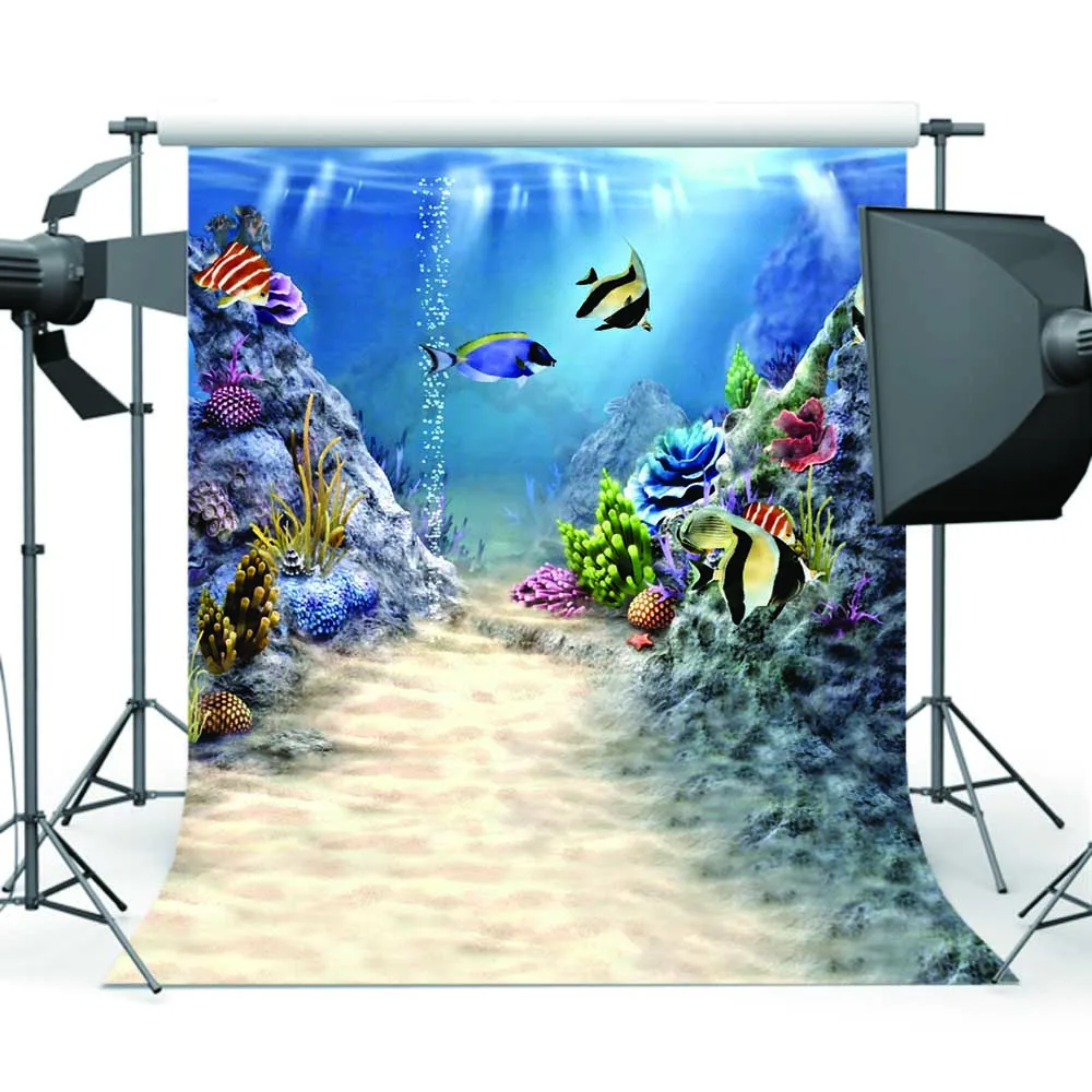 

Cartoon Sea World Photography Backdrop Fish Seaweed Background for Photo Studio S-1957