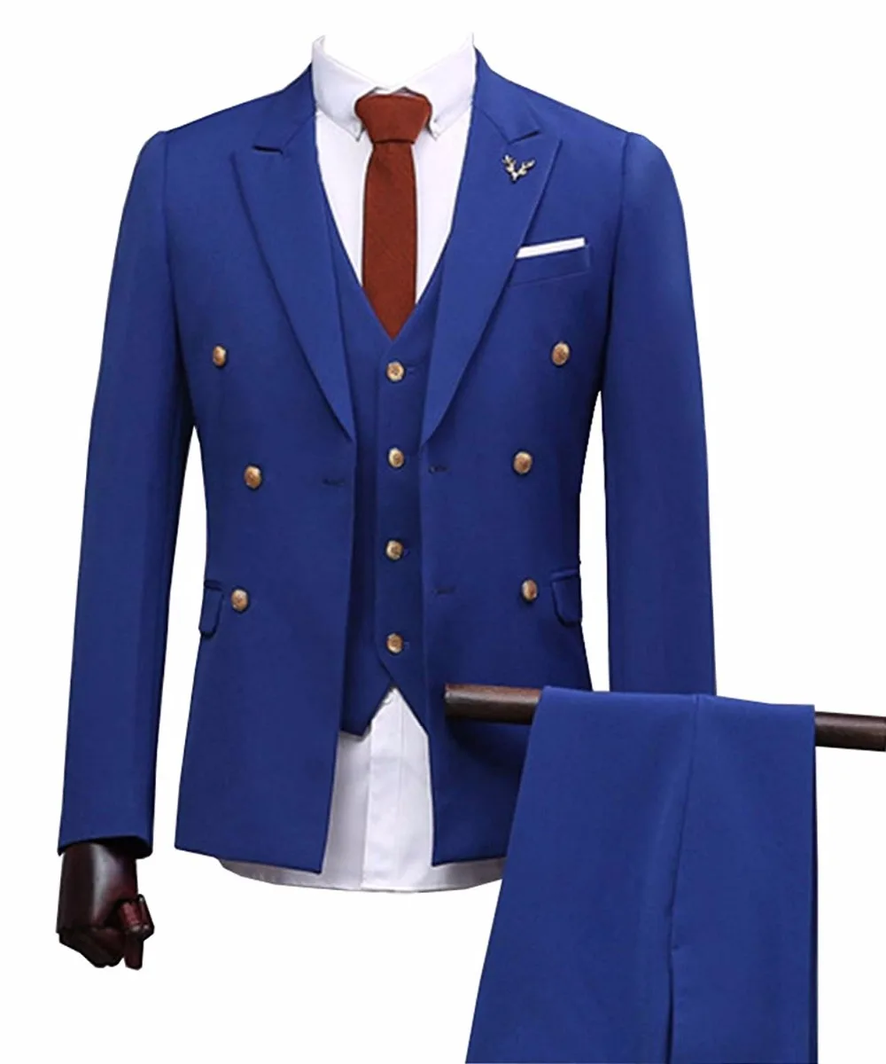 

Royal Blue Gentle-Mens Bridegroom Suit 3 Pieces Terno Masculino Slim Fit Custom Formal Wedding Suits (Jacket+Pants+Vest)