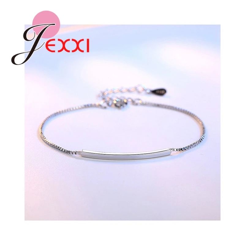 Trendy Hot Selling Thin Chains Genuine 925 Sterling Silver Fashion Bar Stick Bracelets For Women Girls Wirst Jewelry