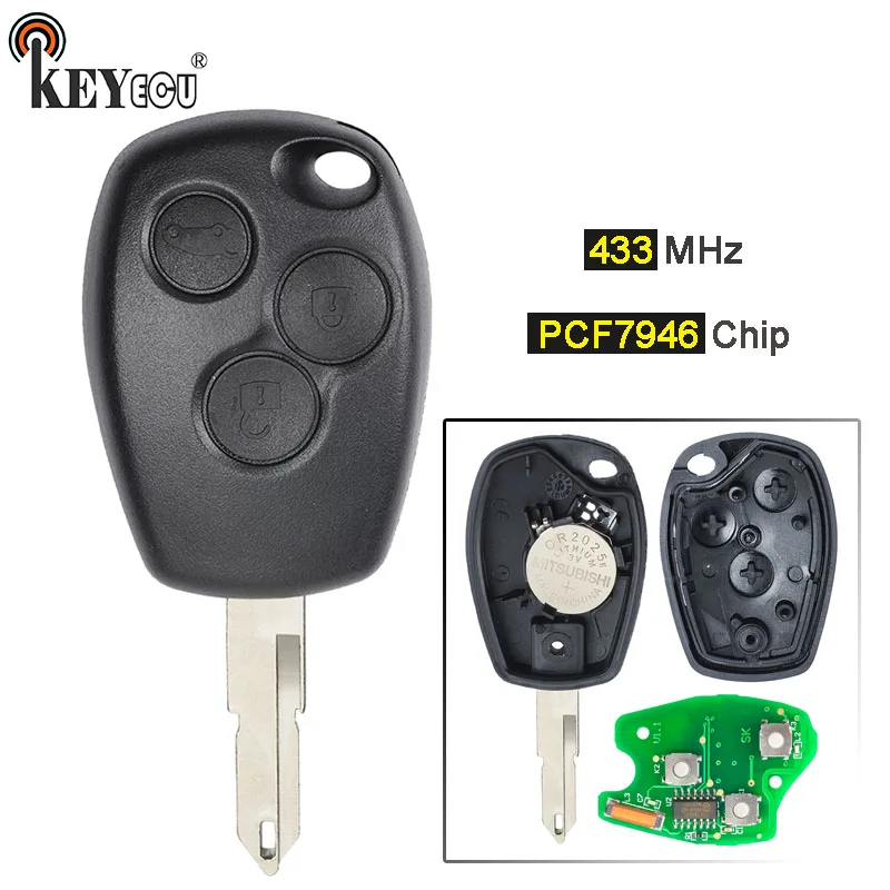 

KEYECU 433MHz PCF7946 Chip 3 Button Replacement Remote Car Key Fob Remote Key for Renault Kangoo 2 Clio 3 Modus Master Trafic