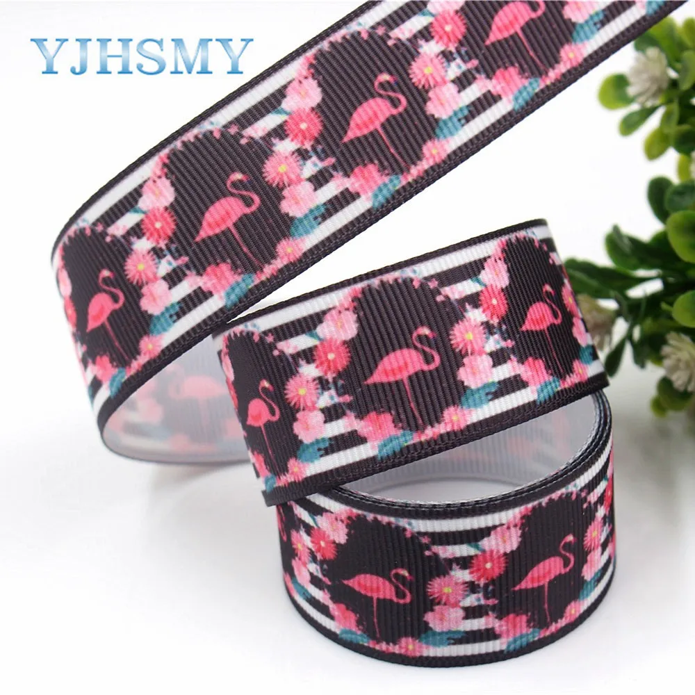 YJHSMY G-181013-1363,10yards 25mm Flamingo Ribbons Thermal transfer Printed grosgrain,DIY Handmade wrapping materials