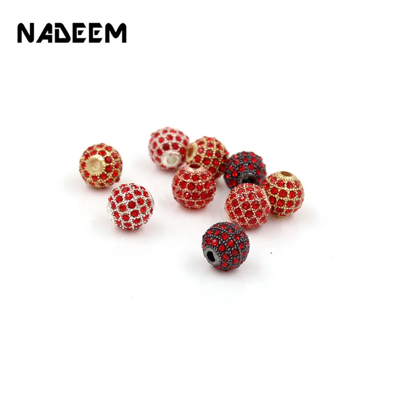 Luxury Micro Pave Cubic Zirconia Crystal Ball Charms Beads For Men Bracelet Necklace Making Jewelry 4Color Brass Spacer diy Bead