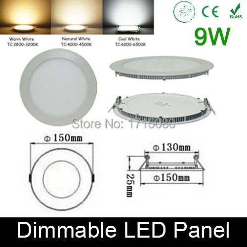 

Ultra thin design dimmable 9W LED panel light round LED Recessed ceiling painel light fixtures 4000K for bathroom luminaire lamp