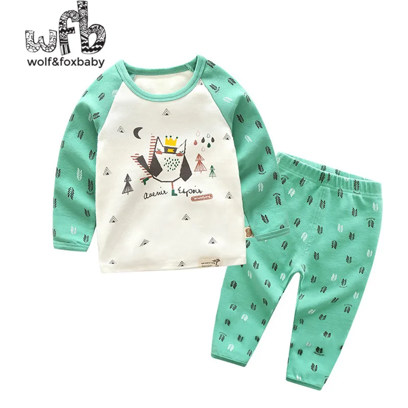 Retail 1-10 years cotton long-sleeved T-shirt home service + pants printed owl children spring fall autumn