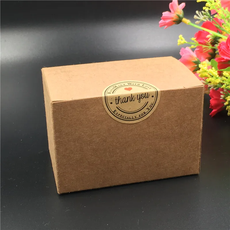 100Pcs Box With Stickers Brown Kraft Paper Handmade With Love for Jewelry/Cake/Candy Carrying Cases Festival Gift Packing Box