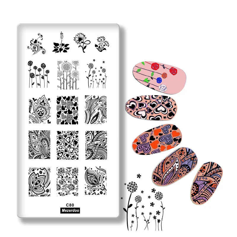 Nail Stamping Plates Template Dandelion Reed Patterns DIY Love Flower Designs Stamping Polish Manicure Stamper Plate C80