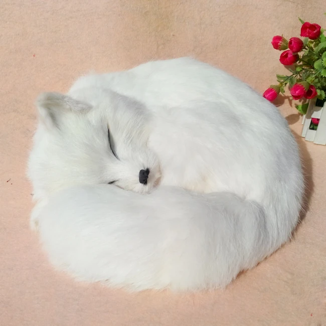 simulation white fox large 27x27 cm furry fur sleeping fox model desk decoration gift h1327