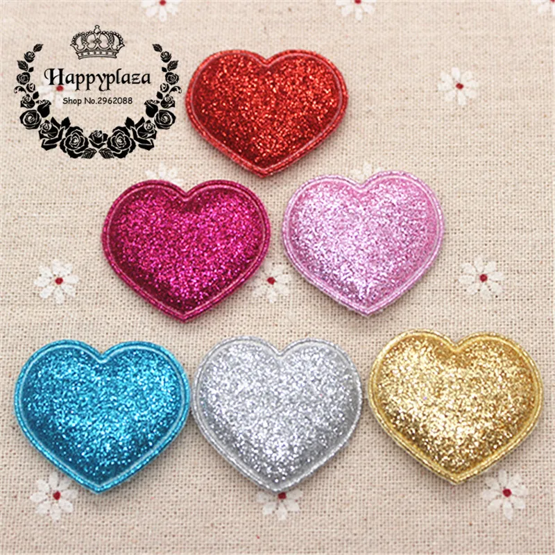 Kawaii Imbottito Glitter Heart Patch 3.6*4.0 CM Appliques Per I Vestiti Forniture Per Cucire DIY Della Decorazione Del Mestiere