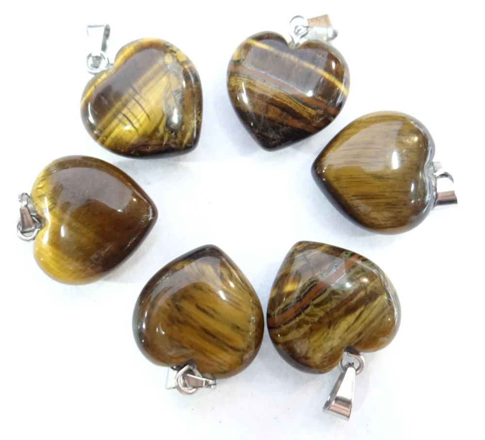 16mm Natural stone Turquoises  Opal Quartz crystal tiger eye charm heart pendant diy jewelry making Necklace Accessories 30pcs