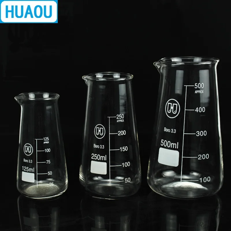 HUAOU 250mL Conical Beaker Triangle Borosilicate 3.3 Glass with Graduation Spout Measuring Cup Laboratory Chemistry Equipment