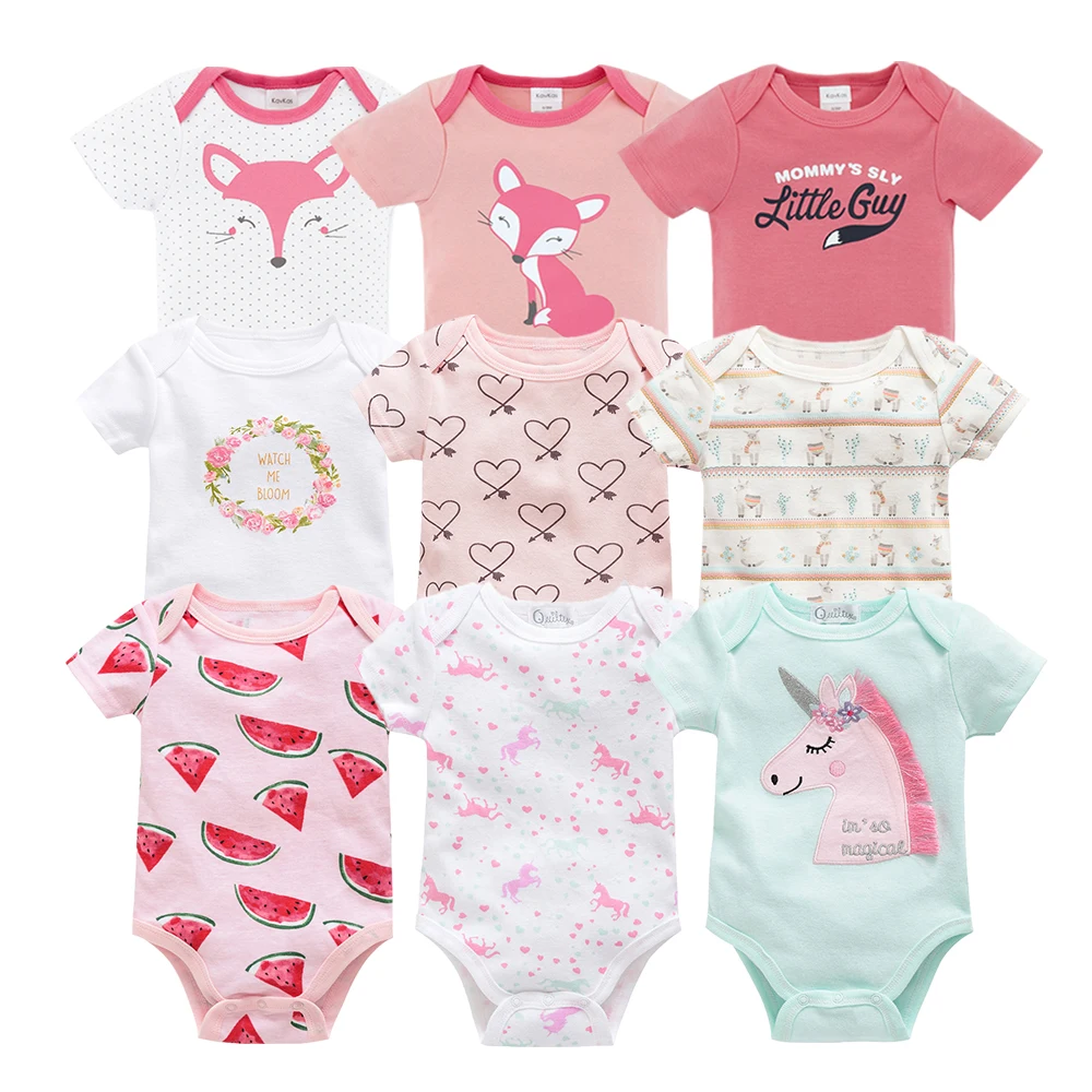 Kavkas Baby Bodysuits Short Sleeve Toddler Girls Boys Jumpsuit Set 5pcs Pack Summer Baby Girls Clothing Roupa De Bebes 3M 6M 9M