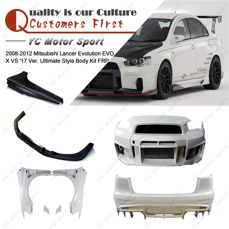 

FRP Fiber Glass VS '17 Ver. Ultimate Style Body Kit Fit For 2008-2012 Evolution EVO X 10 Front Bumper Lip Fender Side Skirt