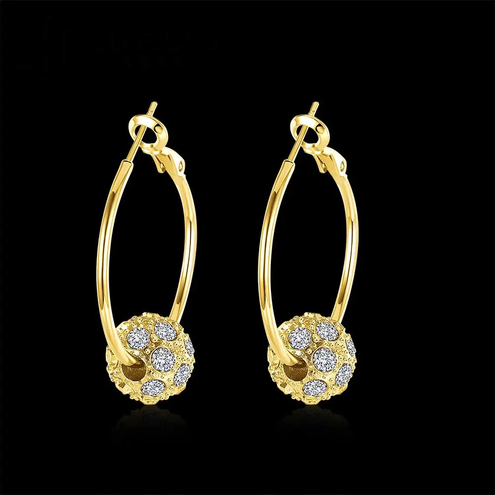 INALIS Fashion Earrings Big Round Earring For Women Luxurious Brincos Unique Clear Rhinestone Paved Rose Gold Color Jewelry E456