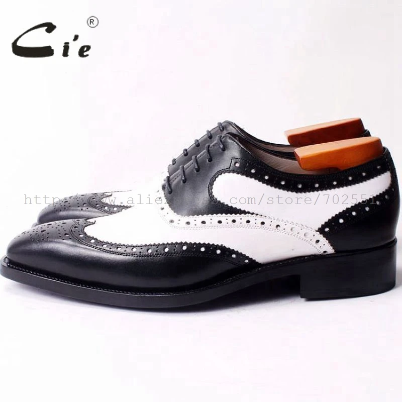 cie Square Toe Black/White Mixed Colors 100%Genuine Calf Leather Outsole Breathable Flat Goodyear Welted Men Handmade Shoe OX320