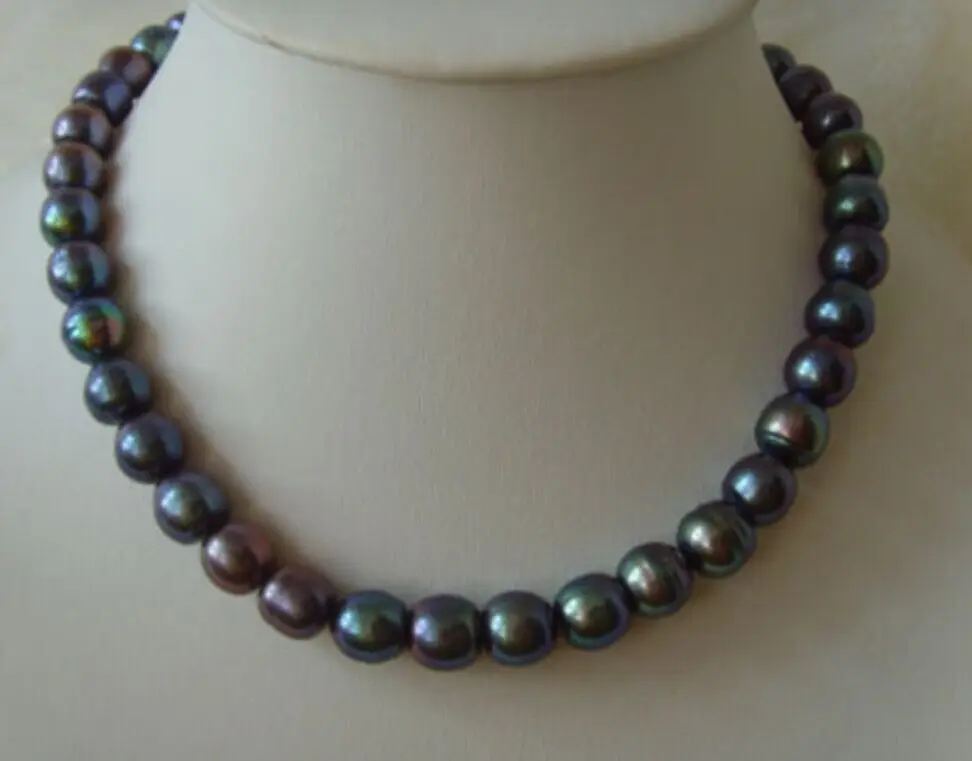 HOT## Wholesale   stunning 12-13mm tahitian black green red baroque pearl necklace 18inch