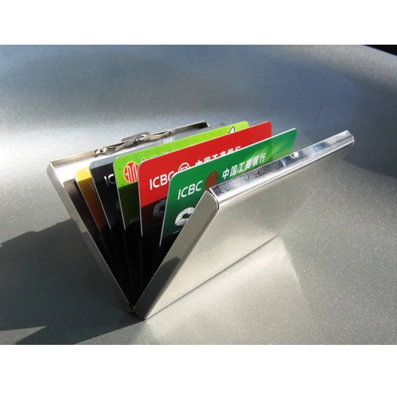 Rfid Credit Card Holder Stainless Steel Business Card Case Metal Card Box ID Cardholder Card Protector with 6 PVC Slots