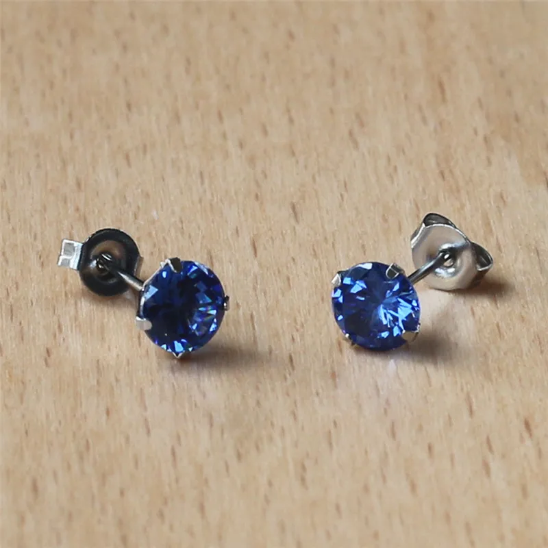 316 L Stainless Steel Stud Earrings  No Fade Allergy Free With 6mm Tanzania Blue Zircon Classical Jewelry For Men And Women