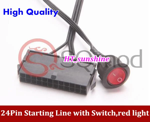 

5PCS NEW ATX 24P 24pin starting line with start switch,a red light self-lock 50CM starting line,