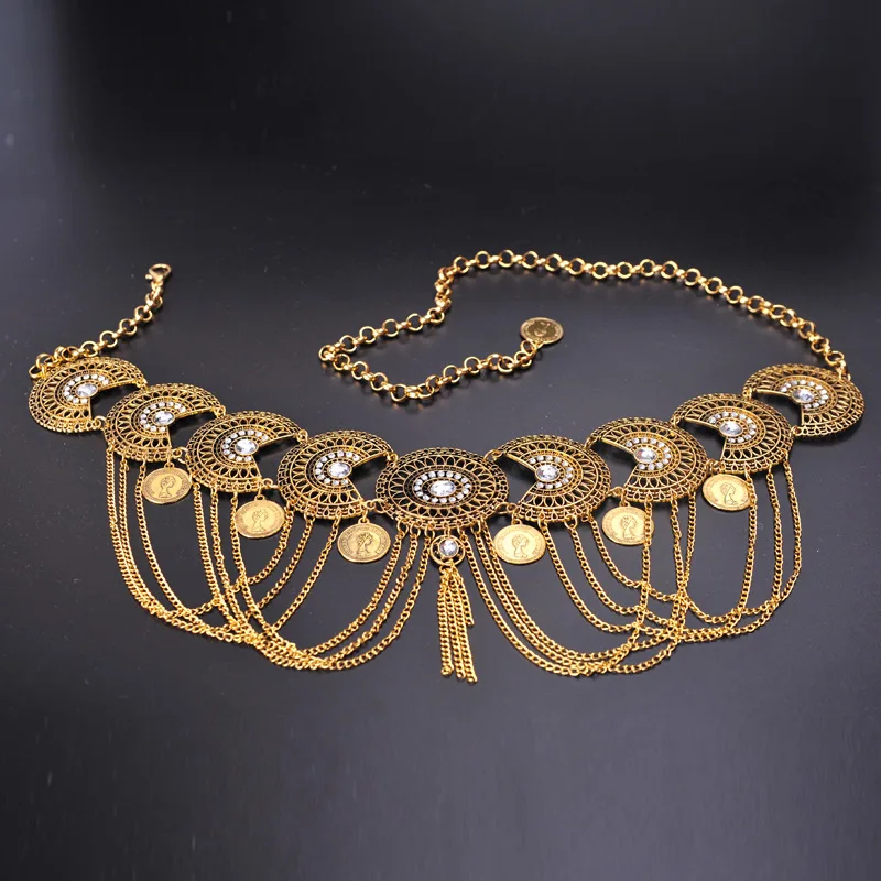 Women Belly Dance Accessories Waist Belt Belly Chain Jewelry Body Chain with Chain Swags Rhinestone Medallion Metal Coins Belt