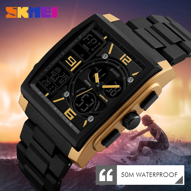 SKMEI Japan Quartz Digital movement Dual Dispaly Men\'s Clock Military 3 Time Countdown Male Sport Watches Relogio Masculino 1274