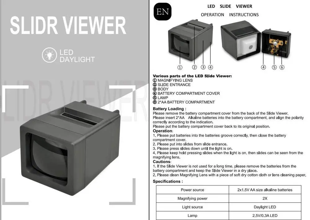 LED Lighted Illuminated 35mm Slide Viewer w/o cable