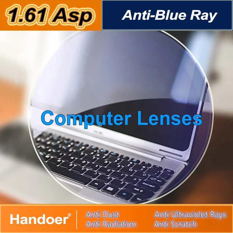 Handoer 1.61 Anti-Blue Ray Protection Optical Single Vision Lens for Digital Device Anti-UV Prescription Computer Lenses,2Pcs