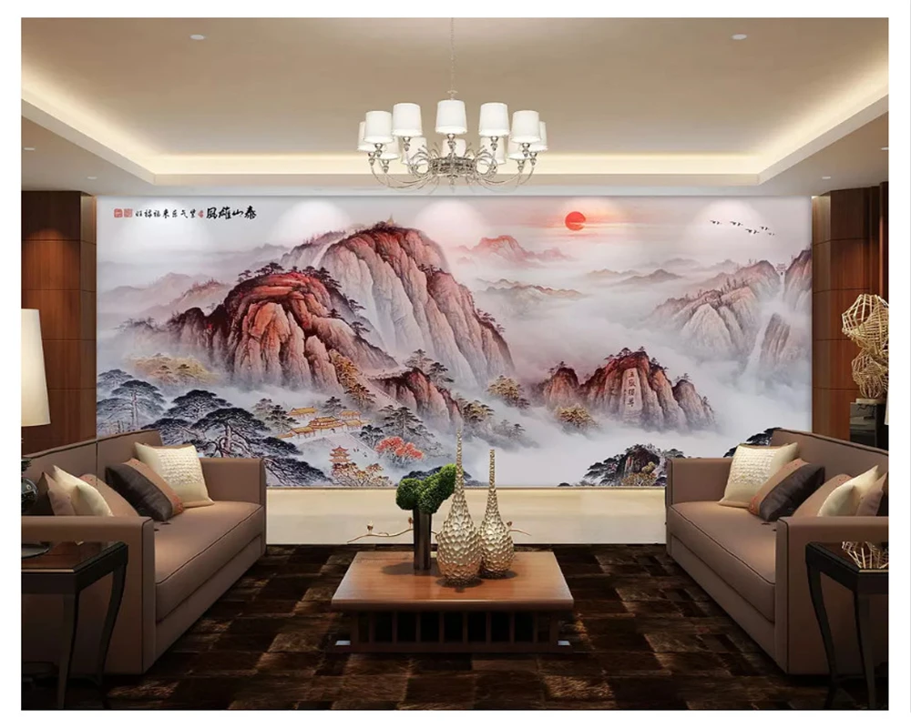 Beibehang ورق حائط سميك حريري حديث الحد الأدنى جديد الحبر الصيني المناظر الطبيعية الديكور اللوحة papel دي parede ثلاثية الأبعاد خلفية #1