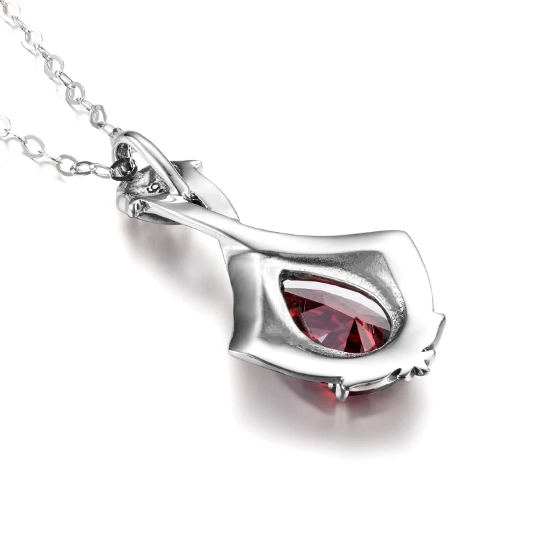 Vintage Women Garnet Pendant Real 925 Sterling Silver Necklace Pendant Lady Wedding Party Love Fine Jewelry Handmade Design Gift