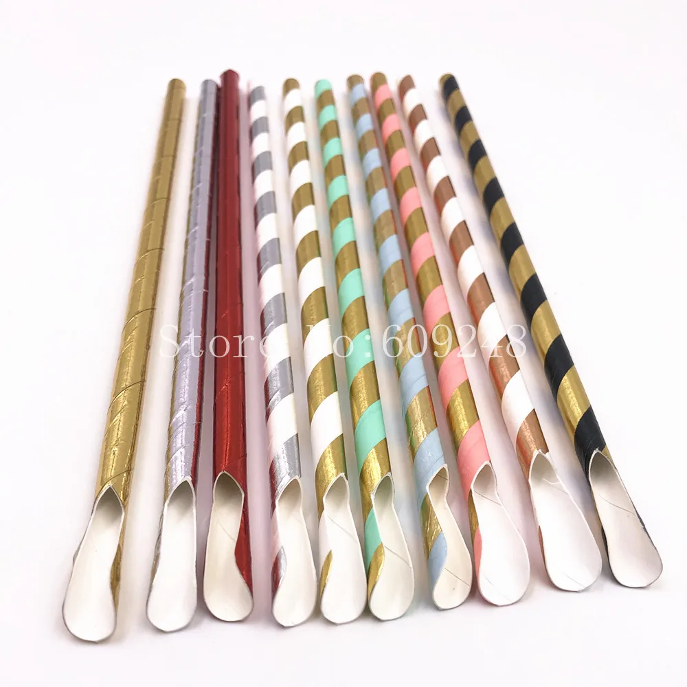 Free DHL 2000 pcs Paper Spoon Straws Bulk,Disposable Biodegradable Metallic Foil Rose Gold Silver Red Black Coffee Kids Party