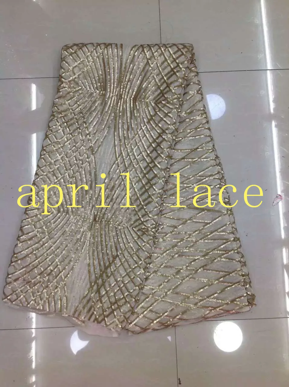 

HLL139 new arrive light gold sequin embroidery tulle mesh for evening dress/sawing,send by dhl or fedex