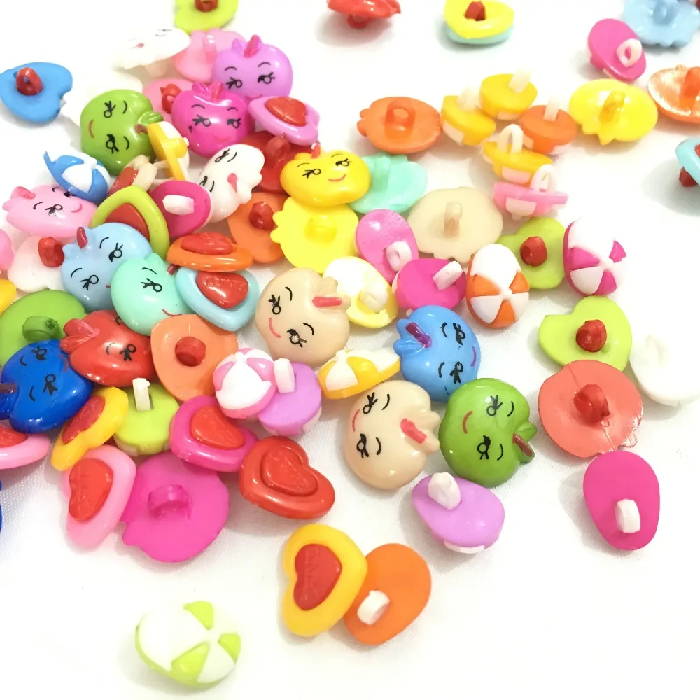 100PCS Mix colors Plastic Apple Hat Heart ladybug mix shape buttons 1 hole Sewing children Buttons  7NK190