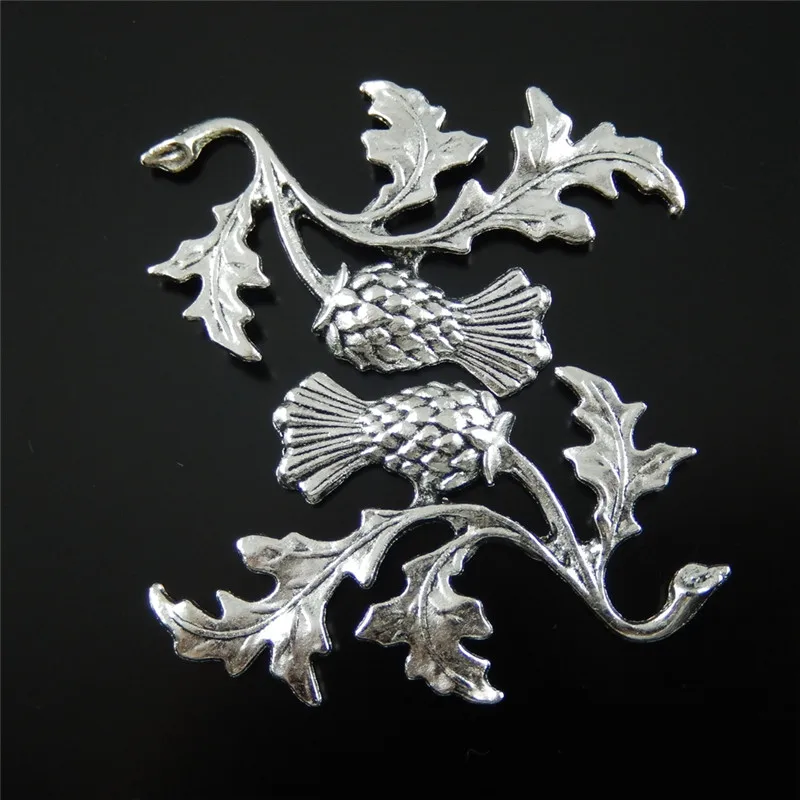 GraceAngie 10PCS Antique Style Silver Color Tone Alloy THISTLE Pendant Jewelry Accessory  47*32*2MM  32136