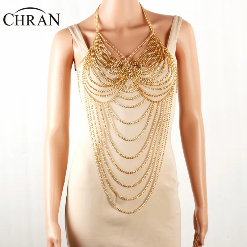 Chran Metal Beach Bra Top Chain For Women Harness Ethnic Nightclub Sexy Lingerie Body Chain Dress Bikini Jewelry