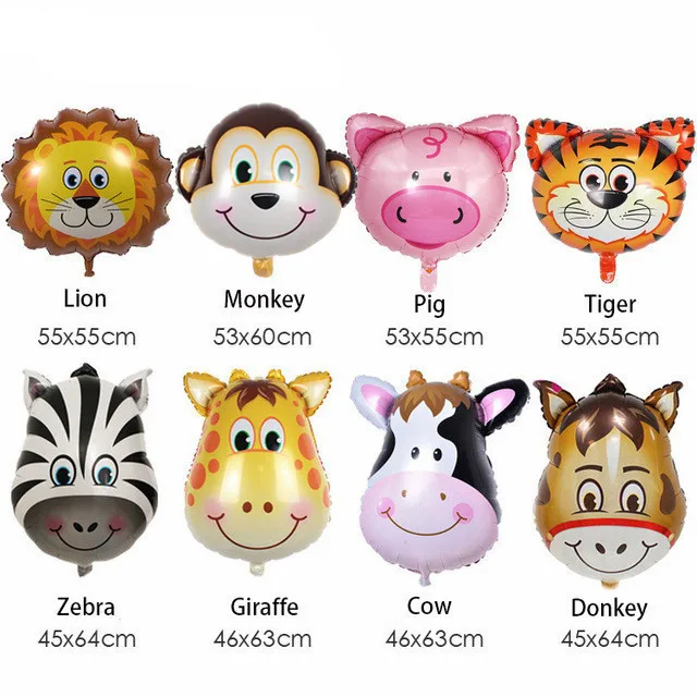 

50pcs/lot 64*46cm Tiger Cow Lion Animals Jungle Safari Foil Helium Balloons Baby Birthday Party Theme Party Decor Gifts Globos