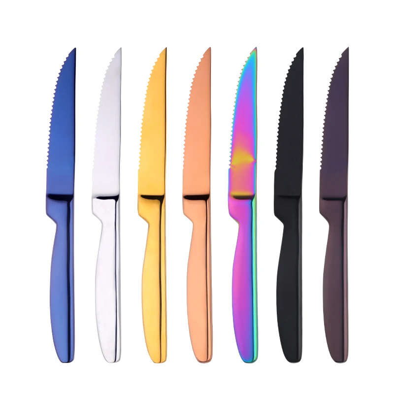 4PCS Stainless Steel Rainbow Steak Knife Sharp Table Knives Set Restaurant Cutlery Dinner Knife Gold Steak Knives Dinnerware Set