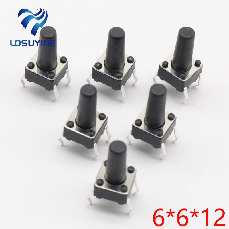 

50pcs/lot 6x6x12MM 4PIN G95 Tactile Tact Push Button Micro Switch Direct Self-Reset DIP Top Copper Russia