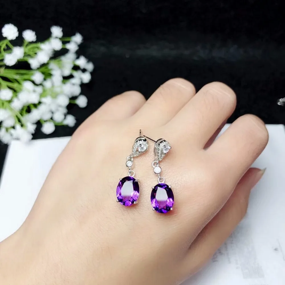 KJJEAXCMY Fine Jewelry 925 Pure Silver With Amethyst Female Earrings Party Gift Girl Marry New Got Engaged Valentine\'s Day