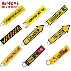 Wholesale Remove Before Flight Keychain Key Ring Embroidery auto Key Chains for Motorcycle ATV Car Key Tag Yelloew Danger Key