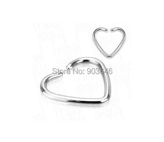 100pcs/lot  Silver Stainless Steel Punk Open Hoop Heart Shape Nose Ring Earring Body Piercing