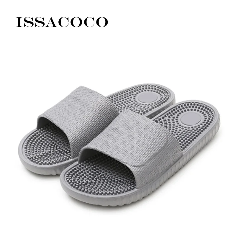 ISSACOCO Men's Flat Indoor Massage Slippers Men Home Non-slip Massage Slippers Zapatos Hombre Beach Flip Flops Men's Slides