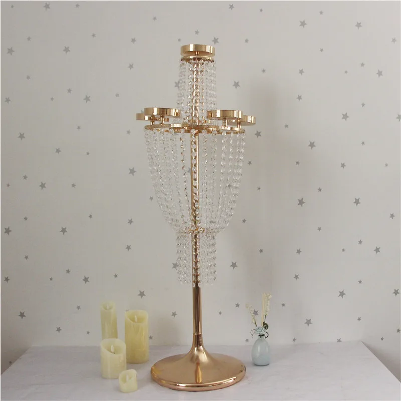 4PCS/ Lot Crystal Candle Holders Gold Flowers Stand Acrylic Road Lead Wedding Centerpiece Flower Rack For Event Party Decor