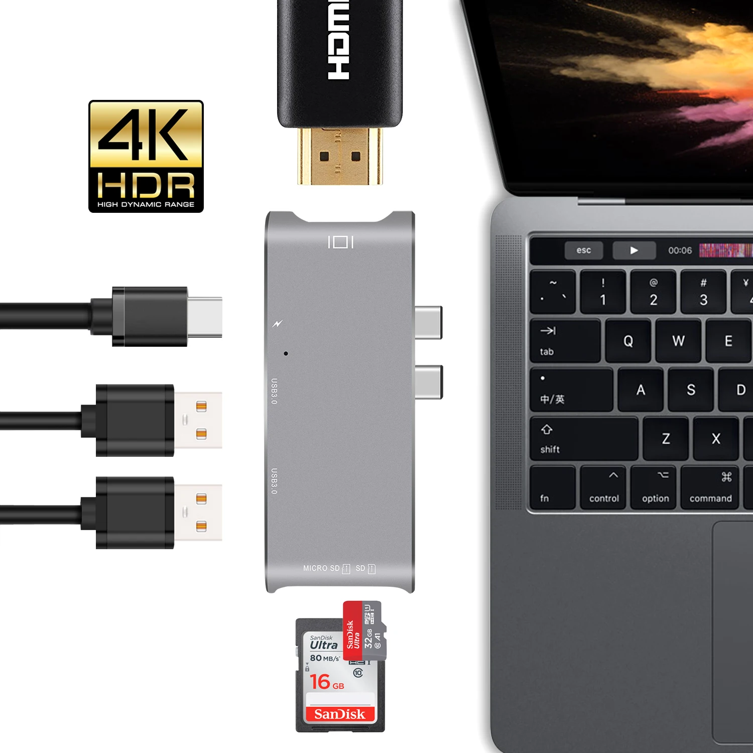 GOOJODOQ USB C HUB HDMI 4k USB-C HDMI Adapter Combo Dock with USB 3.0,SD slot Micro SD Card Reader for MacBook Pro Type C Hub