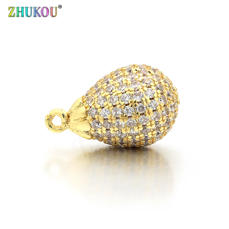 Dijes de circonita cúbica de latón, colgantes en forma de gota de agua, hallazgos de joyería Diy, agujero: 1mm, modelo: VD374, 10x16mm, nueva moda