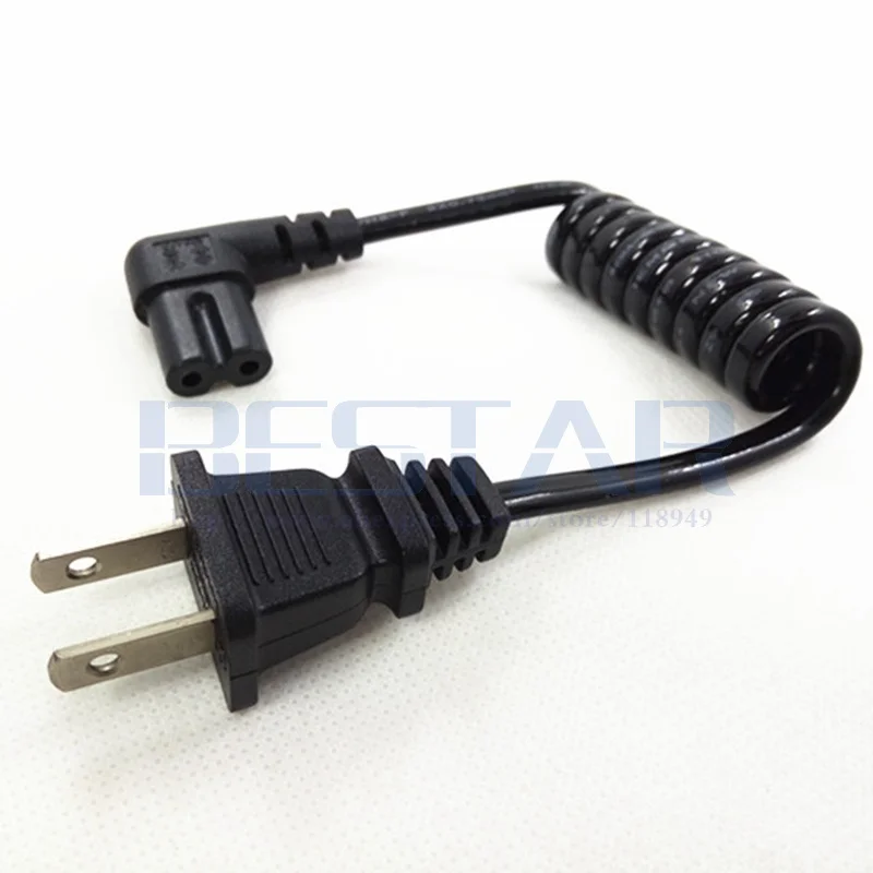 JP US NEMA 1-15P 2-pin Plug To IEC320 C7 AC كابل محمول قصير 2 Prong C7 بزاوية 20 سنتيمتر PU كابل طاقة زنبركي 10-30 سنتيمتر قابل للسحب