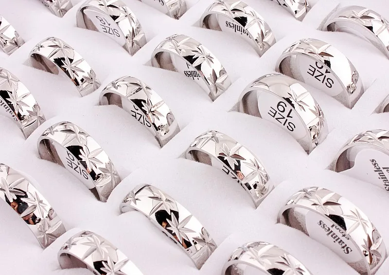 Wholesale Bulk Lots 5Pcs 6MM Snowflake Stainless Steel Ring Band Wedding Engagement Xmas Gift Fashion Jewelry