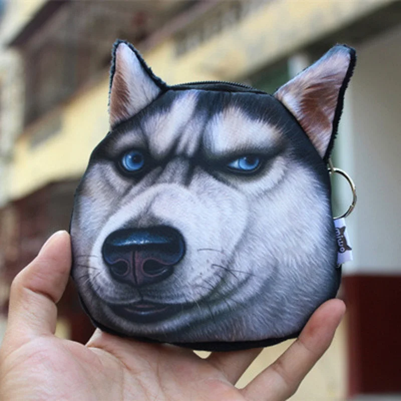 New Cute Cartoon Akita Husky Dog  Coin Purse Storage Bag Personality 3D Animal Dog Wallet Storage Bags For Kids And Adults