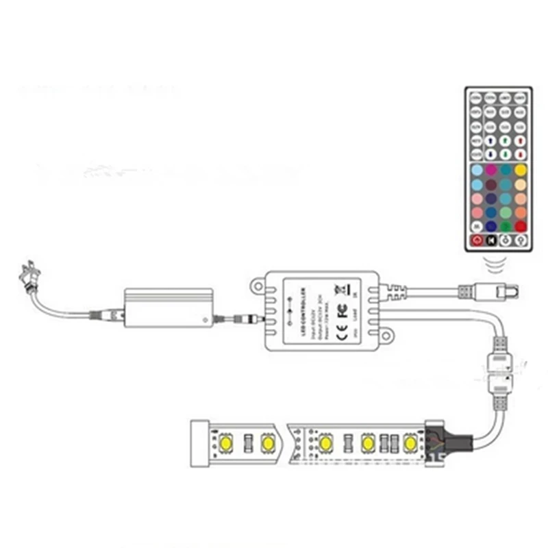 DC 12V 2A LED Power Supply Adapter 44 Key IR Remote Controller Kit Wireless Rectifier Control Box  for 2835 3528 5050 RGB LED