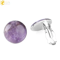 CSJA Wholesale Women Girl Summer Jewelry Round Natural Stone Bead Clip on Earrings for No Pierced Hole Ears E167