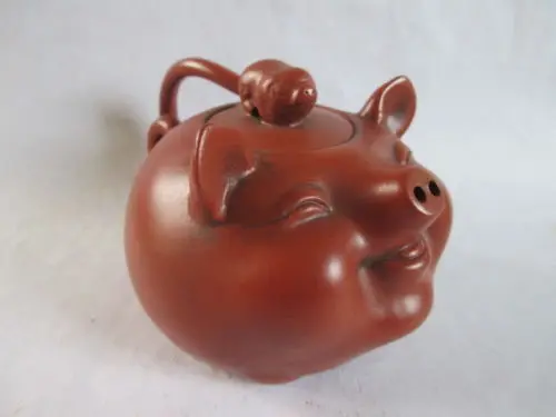 Exquisite Interesting ancient China Collection Red Purple Clay Pig Statue Teapot