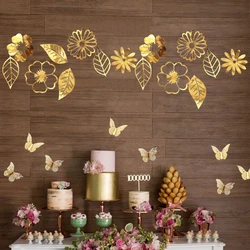 Glitter Gold Silver Hollow Butterflies Wall Sticker Decals Flower Leaf Garland Hanging Home Poster Kids Rooms Wedding Decoration